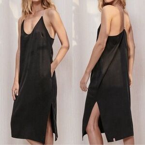 New Lunya Washable Silk Midi Slip Dress Black Large